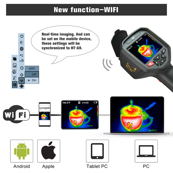 HIT,HT-A10 Thermal Imager with WIFI,（256×192）HTI, HT-A10 252x192 Handheld Infrared Thermal Imager, Thermal Camera Resolution,