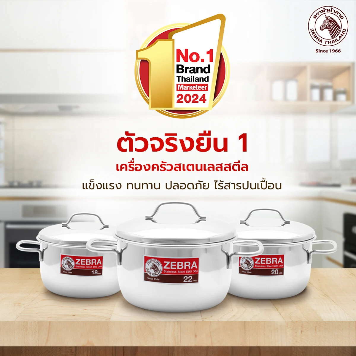 Zebra ชุดหม้อ Extreme Worthy 18/20/22 ซม. ตราหัวม้าลาย Zebra