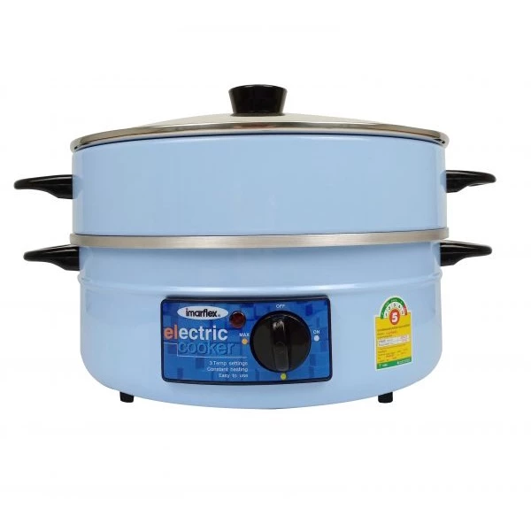 IMARFLEX กระทะไฟฟ้า อลูมิเนียม ความจุ 3 ลิตร รุ่น MP-14 ซึ้ง 1 ชั้น ฝาแก้ว 30 เซน (1050W) (สีฟ้า หรือ สีแดง) คละสี