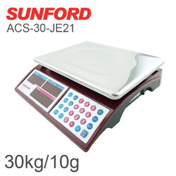 เครื่องชั่งน้ำหนักและคำนวณราคา SUNFORD ACS-30-JE21 จอแอลอีดี เรืองแสง (30 กิโลกรัม ความละเอียด 15kg/5g + 30kg/10g)