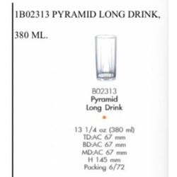 Ocean แก้วน้ำ 380 ml (6ใบ) Pyramid Long Drink B02313 (แพ็ค 6 ใบ)