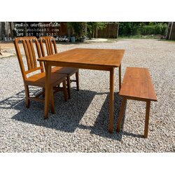 ชุดกินข้าวมินิมอล ม้านั่งยาว เก้าอี้พนักมน 2 ตัว