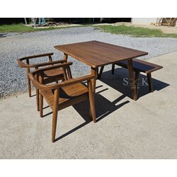 ชุดกินข้าวมินิมอล ม้านั่งยาว เก้าอี้พนักโค้ง 2 ตัว