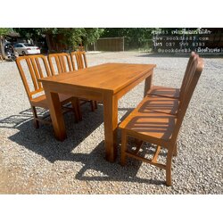 ชุดกินข้าวโต๊ะขาตรงปกยื่น เก้าอี้พนักมน 6 ตัว