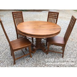 ชุดโต๊ะกินข้าวกลม ขาจีน 1 ม. เก้าอี้กะเหรี่ยง 4 ตัว