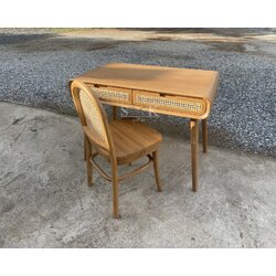 โต๊ะทำงานลิ้นชักหวาย + เก้าอี้มินิมอล.(สีสัก)