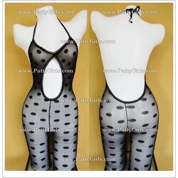 K293 ชุดถุงน่องเต็มตัวสีดำ ชุดถุงน่องเปิดเป้าเซ็กซี่เป็นบอดี้สูทเนื้อถุงน่องสีดำสวมใส่แบบใช้สายผูกคล้องคอ ตัวชุดเป็นลายวงกลมสีดำตามรูปถ่ายสินค้าจริงเลยค่ะ