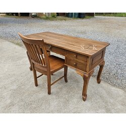 โต๊ะทำงานขาหลุยส์ 5 ลิ้นชัก + เก้าอี้นกยูง