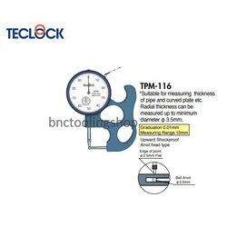 ไดอัลเกจวัดความหนา ขนาด 10มิล ความละเอียด 0.01มิล,Dial Thickness Gauge Range 10mm Graduation 0.01mm,TECLOCK,TPM-116
