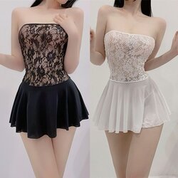 L368 เดรสสั้นเกาะอกเซ็กซี่ ชุดเกาะอกกระโปรงบานสั้น ช่วงบนเป็นผ้าลูกไม้ตัดเย็บผสมกับกระโปรงช่วงล่างผ้ายืดเนื้อบางนิ่มตามรูปเลยค่ะ