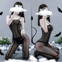 K294 ชุดถุงน่องเต็มตัวสีดำ ชุดถุงน่องเปิดเป้าเซ็กซี่ ตัวชุดเป็นบอดี้สูทเนื้อถุงน่องสีดำสวมใส่แบบใช้สายคล้องไหล่ ช่วงต้นขาทำลวดลายเสมือนเป็นสายรั้งถุงน่องตามรูป