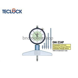 ไดอัลเกจวัดความลึกขนาด 20(230)มิล ความละเอียด 0.01 มิล,Dial Depth Gauge Range 20(230)mm Graduation 0.01mm,TECLOCK,DM-224P