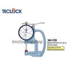 ไดอัลเกจวัดความหนาขนาด 20มิล ความละเอียด 0.01มิล,Dial Thickness Gauge Range 20mm Graduation 0.01mm,TECLOCK,SM-528