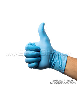 ถุงมือไนไตรสีฟ้า Cleanroom class 100-1,000 (Blue Nitrile Glove)