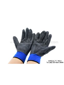 ถุงมือถักกันลื่น เคลือบโฟม สีฟ้า Foamed Rubber Palm Coated Glove