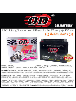 แบตเตอรี่มอเตอร์ไซค์ OD รุ่น YTX12 (YT12, FTX12)