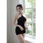 K277 ชุดถุงน่องกระโปรงสั้นครึ่งตัวสีดำ เดรสเนื้อถุงน่องกระโปรงสั้นสีดำสวมใส่แบบรั้งสายขึ้นคล้องไหล่แล้วผูกที่ด้านหลัง สินค้าตามรูปถ่ายสินค้าจริงเลยค่ะ