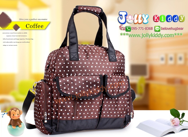 TP12058 กระเป๋าเก็บสัมภาระคุณแม่ ใช้ได้ทั้งเป็นเเบบหิ้วและสะพายเป้ ลายจุด สีแดง TP12058