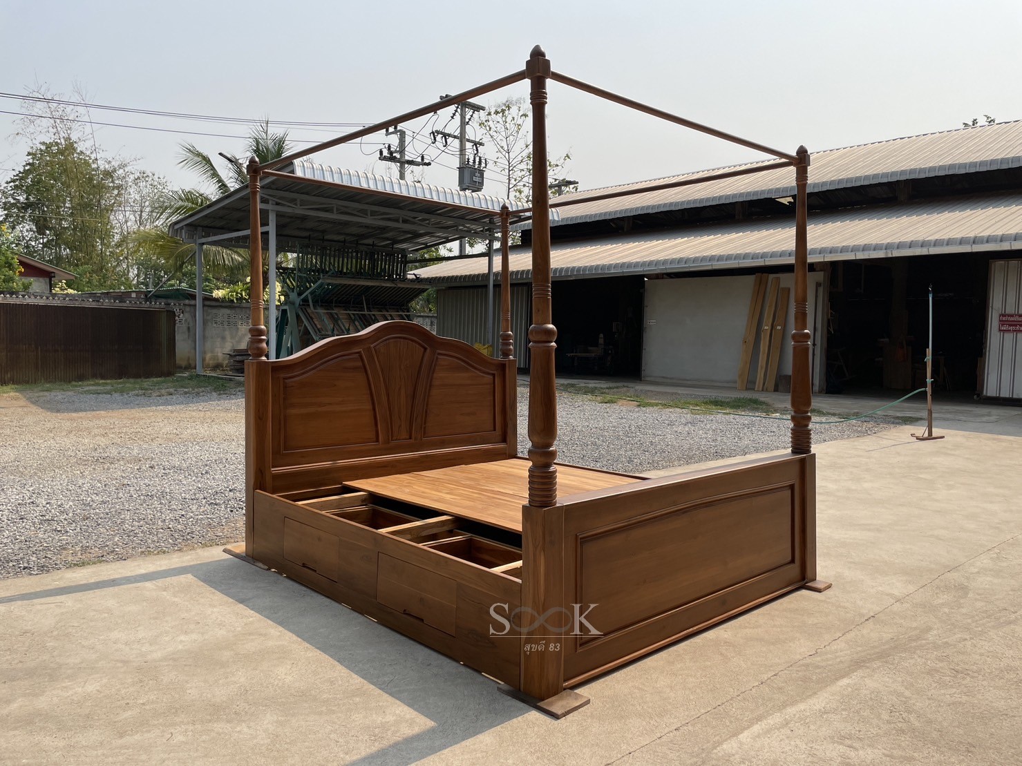 เตียงเสามุ้งใบบัวมีลิ้นชัก