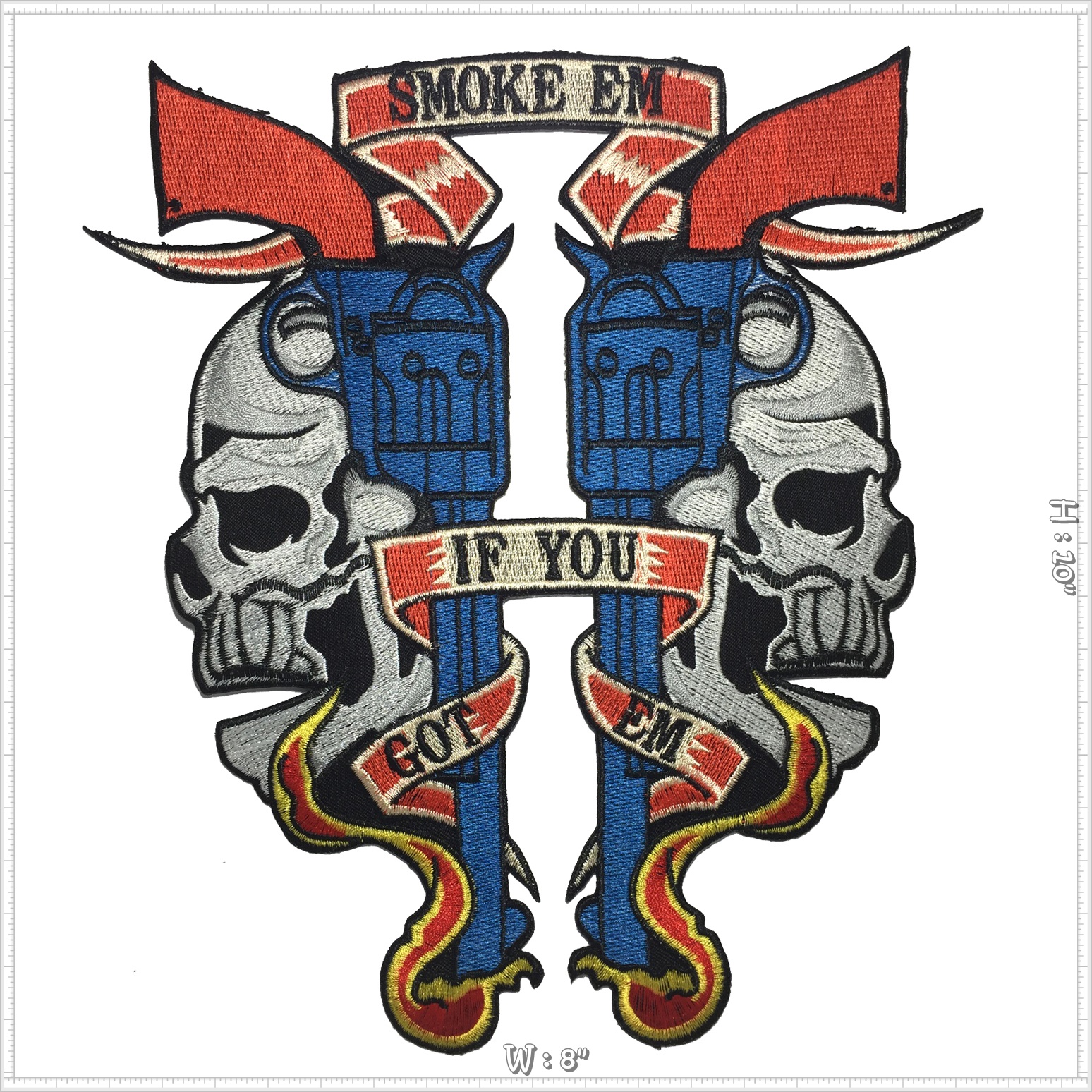 ปืนคู่ กะโหลกคู่ ตัวรีดติดเสื้อ อาร์มรีด อาร์มปัก ตกแต่งเสื้อผ้า หมวก กระเป๋า แจ๊คเก็ตยีนส์ Embroidered Iron on Patch ขนาดใหญ่