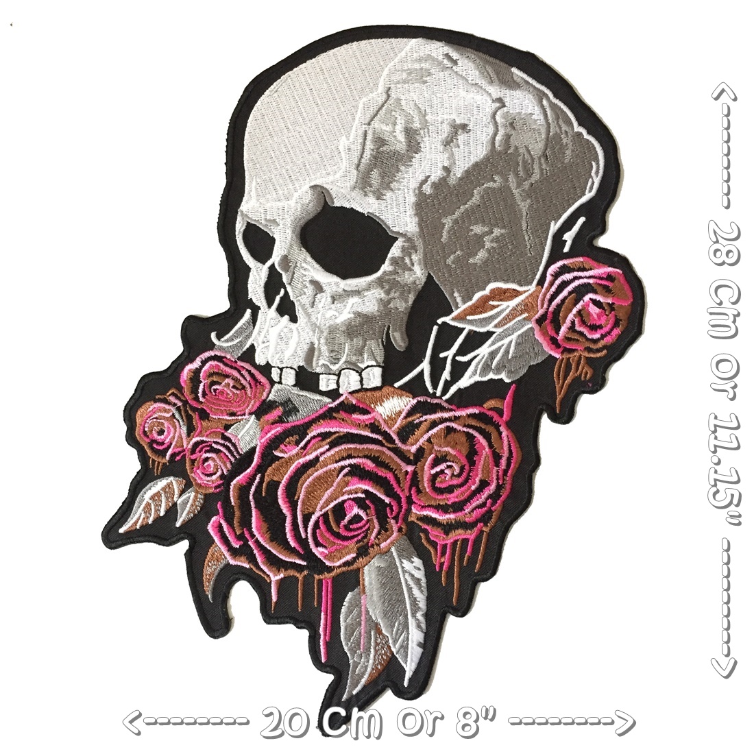 กะโหลก กุหลาบ ตัวรีดติดเสื้อ อาร์มรีด อาร์มปัก ตกแต่งเสื้อผ้า หมวก กระเป๋า แจ๊คเก็ตยีนส์ Embroidered Iron on Patch ขนาดใหญ่
