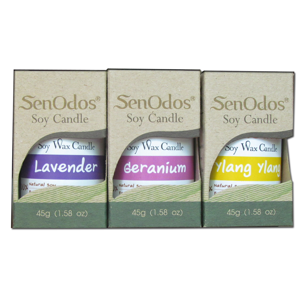 SenOdos เทียนหอมอโรม่า เทียนหอมสปา Floral Fascinate Set - Soy Candles 45g x3กลิ่น (ลาเวนเดอร์,เจอร์เรเนียม,กระดังงา)