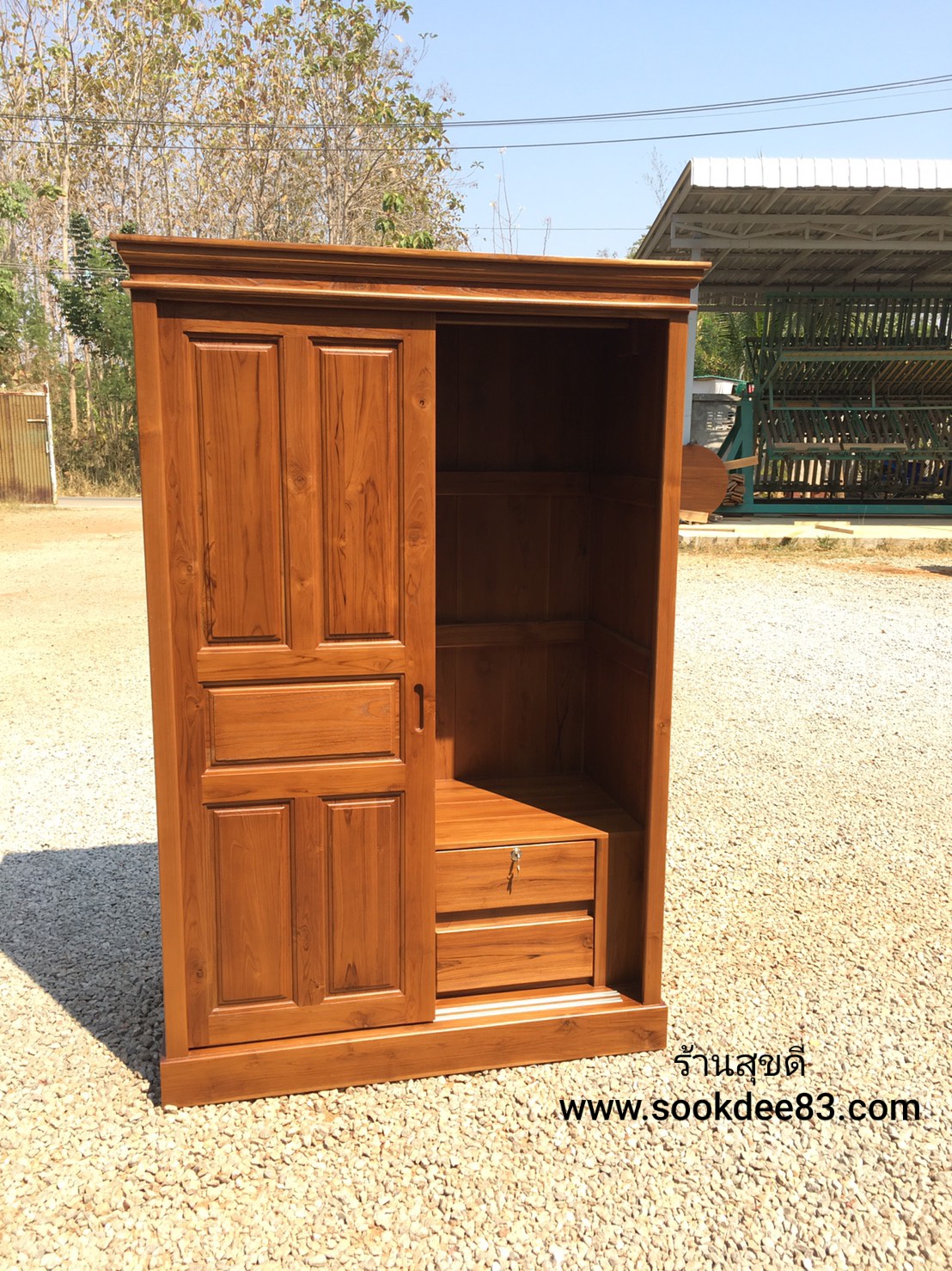 ตู้เสื้อผ้าบานเลื่อน เต้าคู่ตรง 1.2 ม. สูง 1.8 ม.