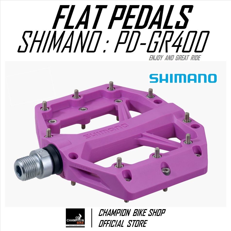 บันไดเสือภูเขา บันไดทัวร์ริ่ง บันไดซิตี้ไบค์ SHIMANO : PD-GR400 AM TL MTB FLAT PEDALS สีม่วง