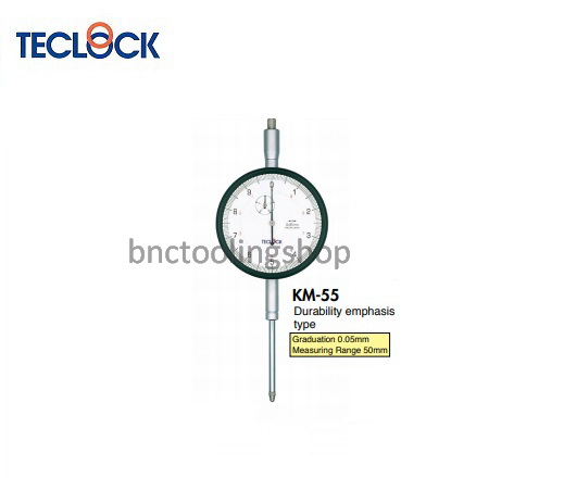 ไดอัลเกจแกนวัดยาวความละเอียด 0.05มิล,Long Stroke Dial Indicator Graduation 0.05mm,TECLOCK,KM-55