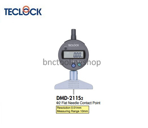 เกจวัดความลึกดิจิตอลขนาด 10มิล ความละเอียด 0.01 มิล,Digital Depth Gauge Range 10mm Graduation 0.01mm,TECLOCK,DMD-211S2