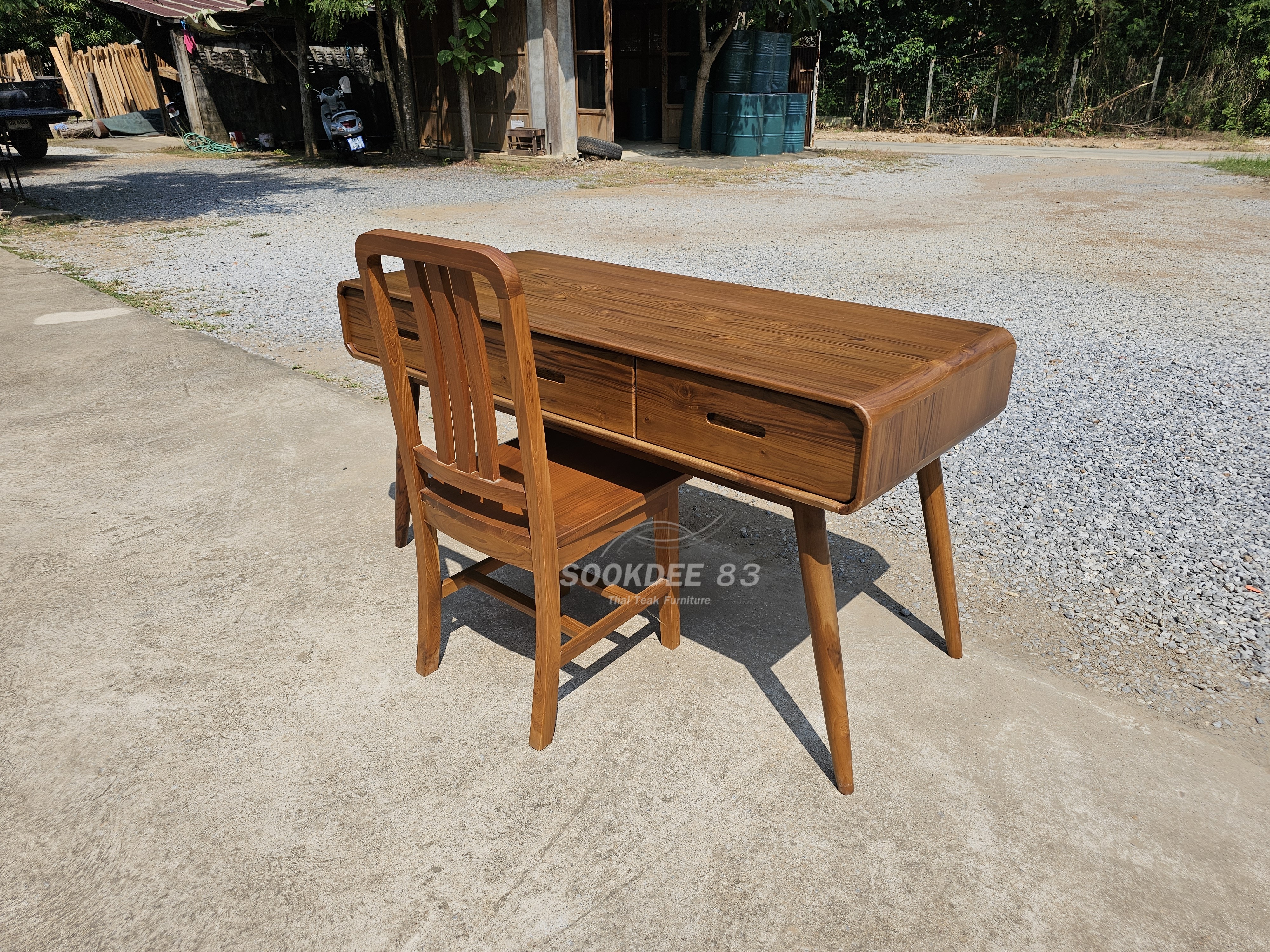 โต๊ะทำงานสไตล์มินิมอล 1.50 ม. 3 ลิ้นชักพร้อมเก้าอี้