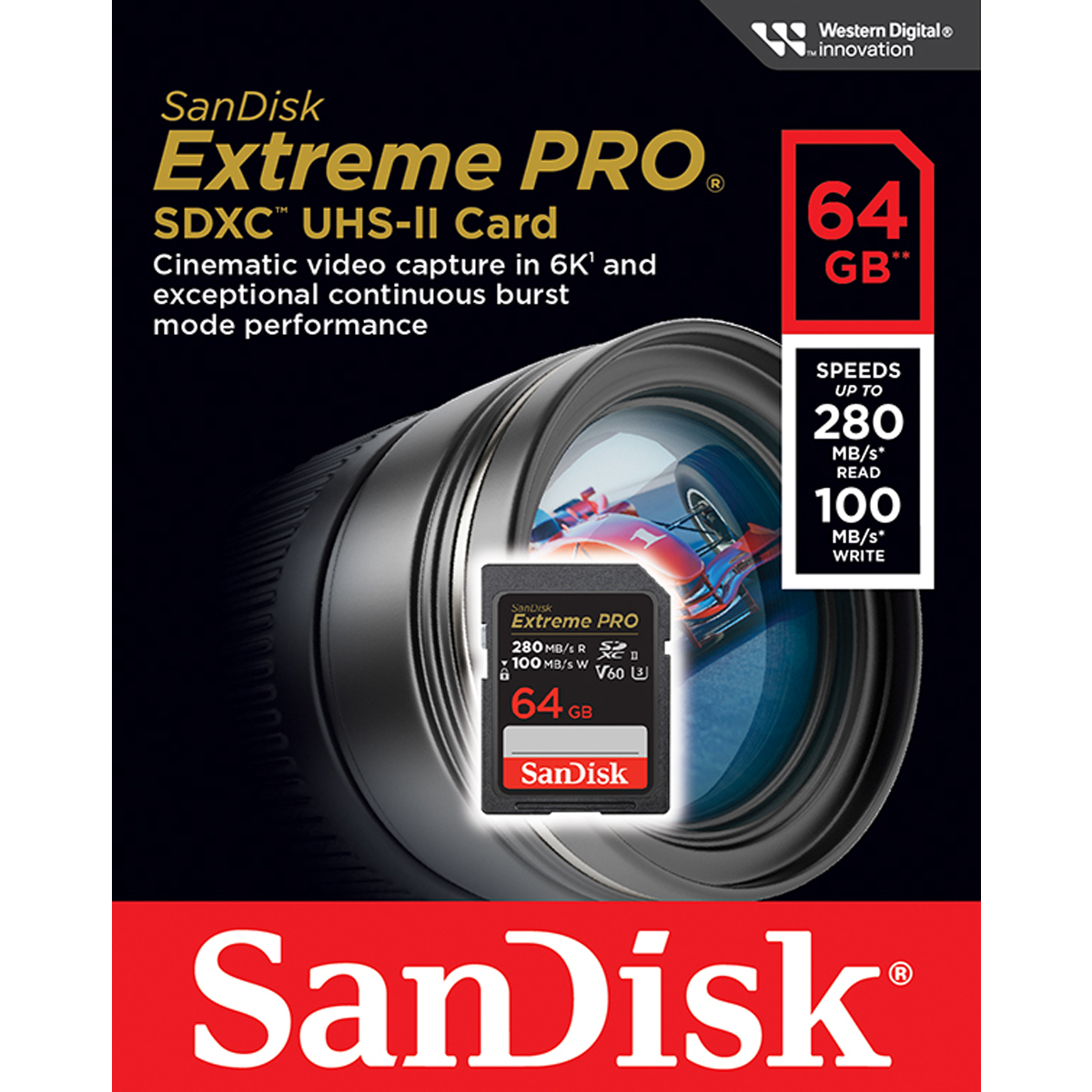 SanDisk Extreme Pro SDXC, SDSDXEP 64GB, V60, U3, C10, UHS-II, 280MB/s R, 100MB/s W, 4x6, Lifetime Limited (SDSDXEP-064G-GN4IN) เมมโมรี่ แซนดิส กล้อง ถ่ายรูป กล้องDSLR ประกัน Synnex ตลอดอายุการใช้งาน