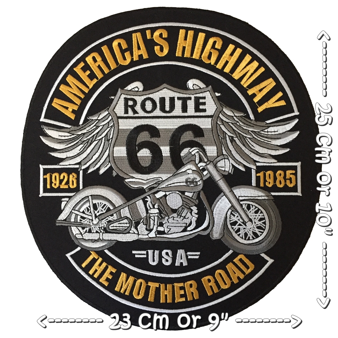 Highway Route 66 ตัวรีดติดเสื้อ อาร์มรีด อาร์มปัก ตกแต่งเสื้อผ้า แจ๊คเก็ตยีนส์ Embroidered Iron on Patch ไซส์ใหญ่