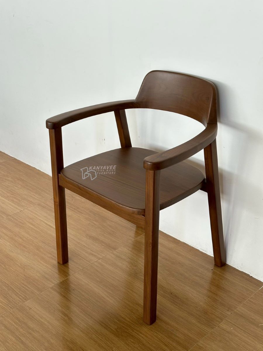 เก้าอี้อาร์มแชร์ไม้สัก สีวอลนัทเข้ม