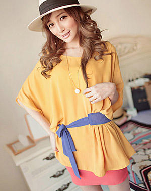 เสื้อตัวบนผ้าชีฟองสีส้ม ส่งฟรี ems