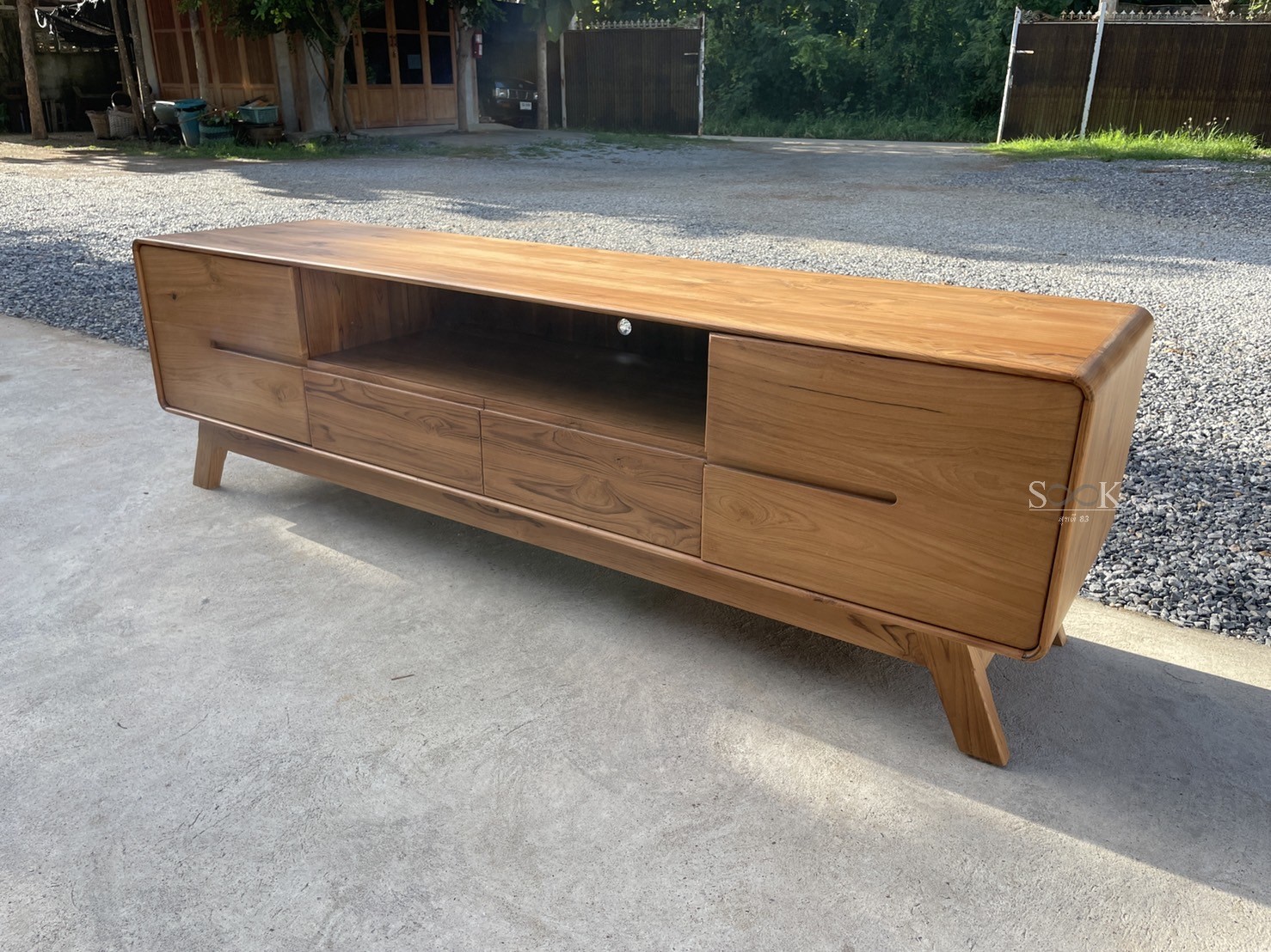 ไซด์บอร์ดบานเปิด 2 ลิ้นชัก ขาแบน