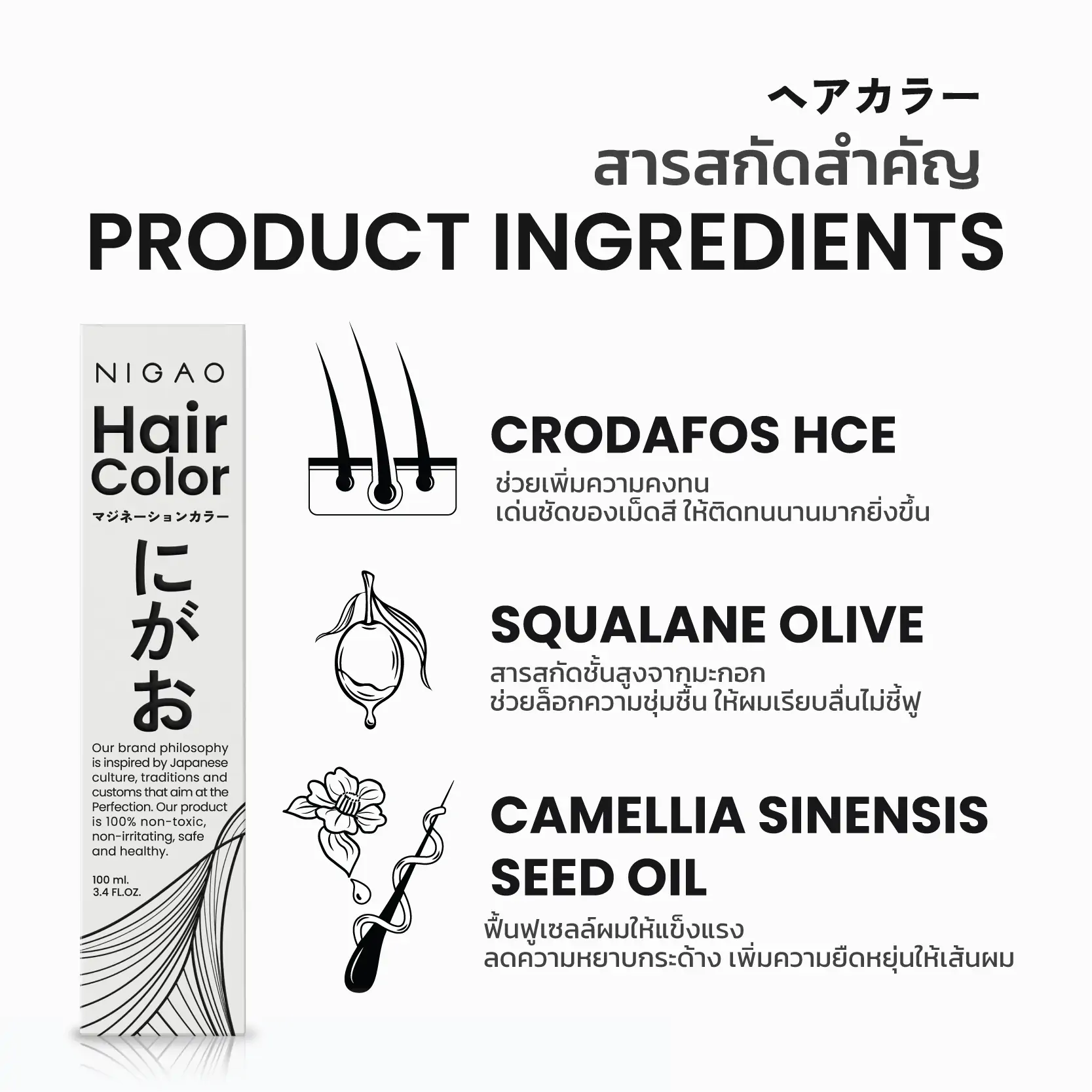 Nigao Hair Color Gray Coverage 100 ml. #S2 Dazzle Green Tea Brown นิกาโอะ ครีมย้อมผมปราศจากแอมโมเนีย S2-สีน้ำตาลกรีนที 100 มล. (ไม่แถมไฮโดรเจน)