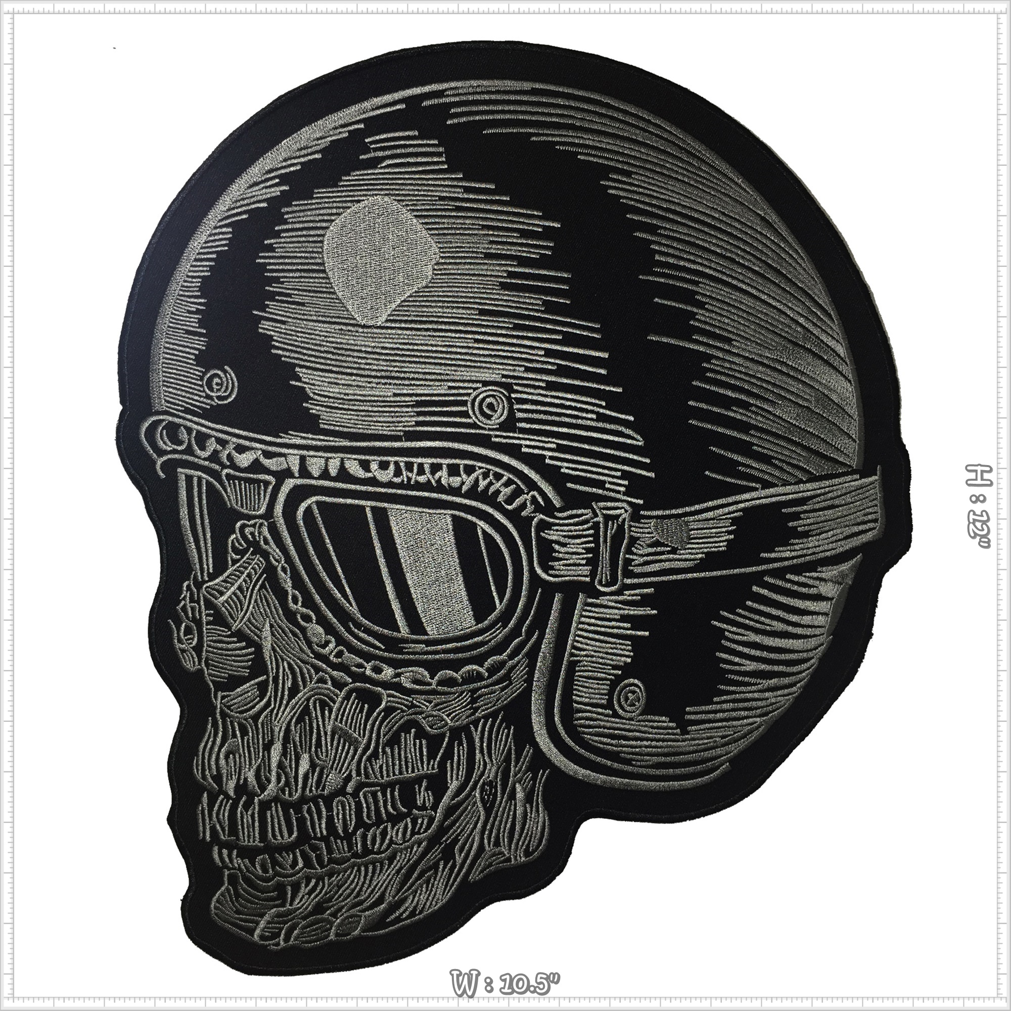 กะโหลกนักซิ่ง นักแข่งรถ ตัวรีดติดเสื้อ อาร์มรีด อาร์มปัก ตกแต่งเสื้อผ้า แจ๊คเก็ตยีนส์ Embroidered Iron on Patch ไซส์ใหญ่