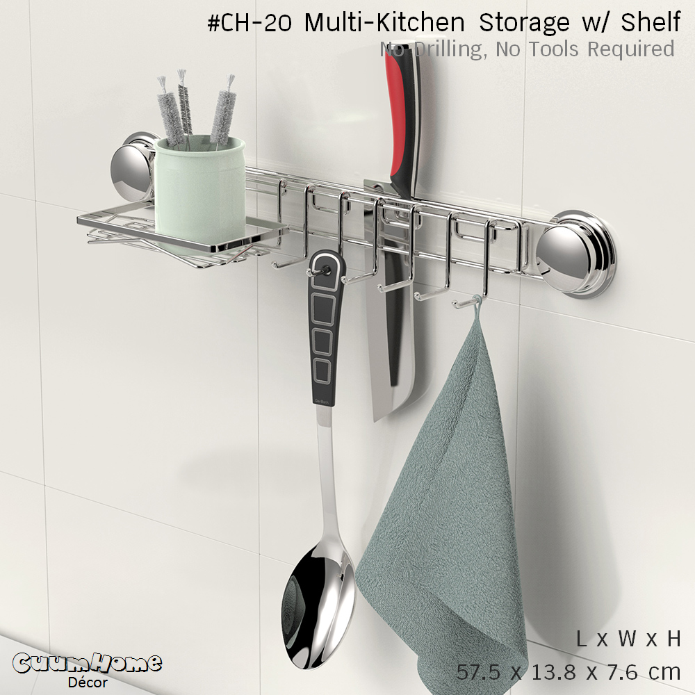 CH-20 ที่วางมีด ตะขอ และชั้นวาง ไม่ต้องเจาะผนัง -Multi Function Kitchen Storage w/ Shelf