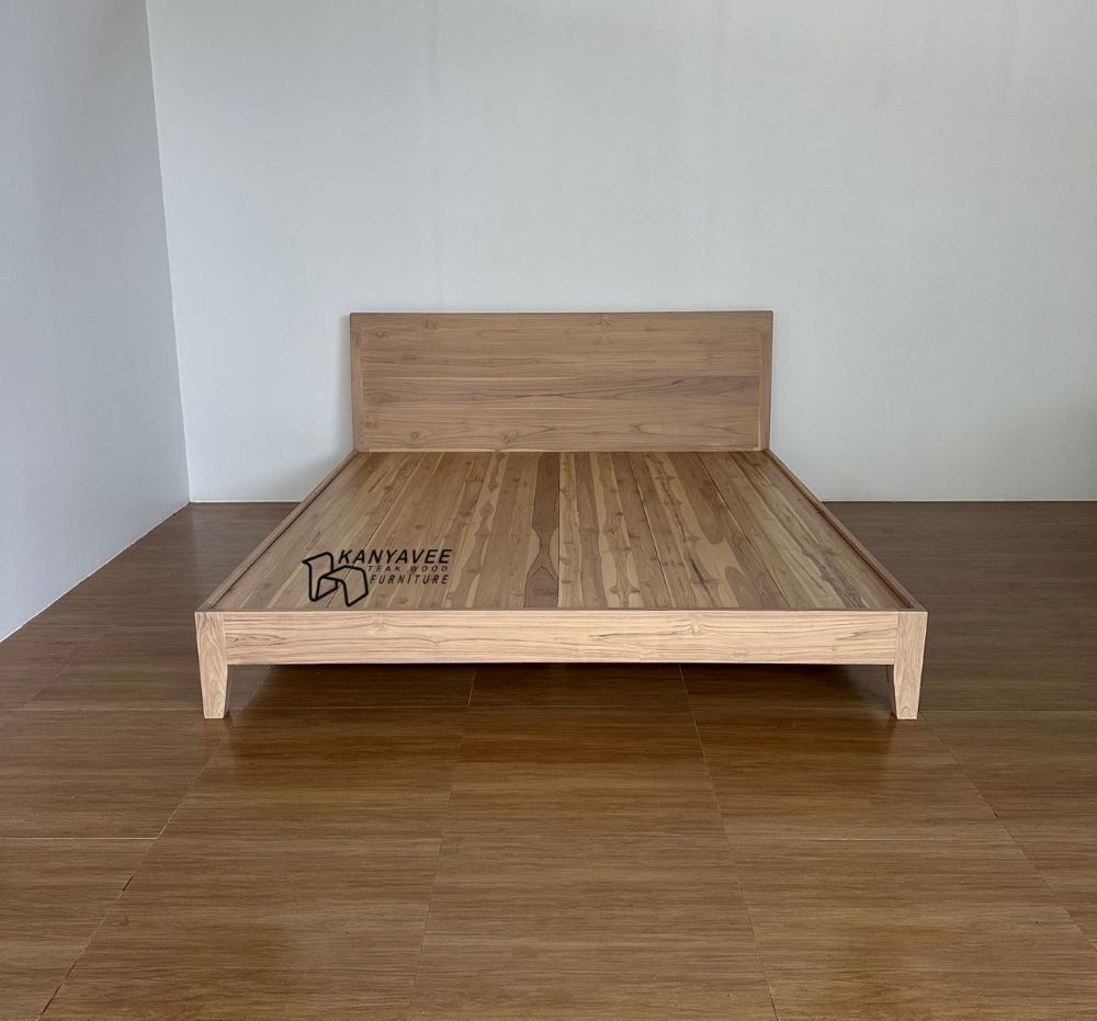เตียงนอนมินิมอลไม้สัก6ฟุต สีมูจิ