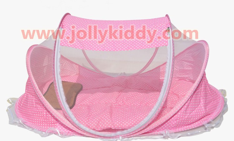 B10120 เบาะนอนเด็กพร้อมมุ้งลายจุดสีฟ้า