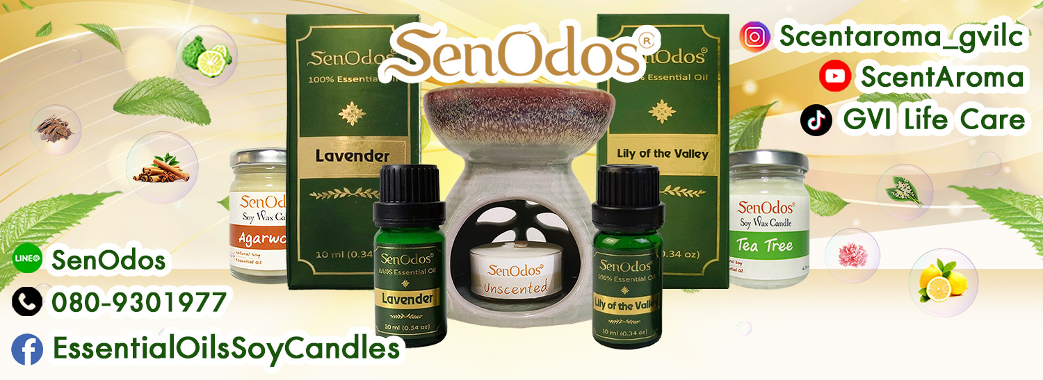 SenOdos เทียนหอมไขถั่วเหลืองธรรมชาติ และ น้ำมันหอมระเหยแท้ 100% | Scented Soy Wax Candles & Pure Essential Oils | Candle Holder & Oil Burner
