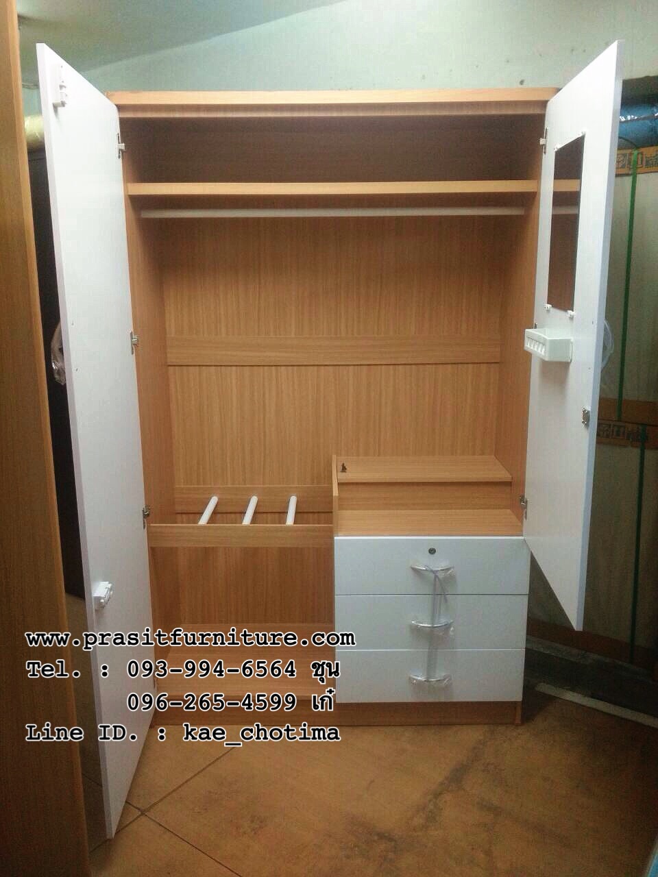 ตู้เสื้อผ้า ขนาด 4 ฟุต 3 ลิ้นชัก รุ่น AN120