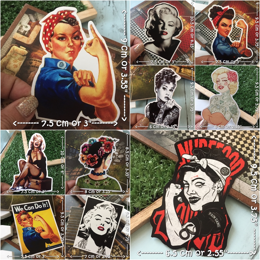 วินเทจ เฟมินิน สติกเกอร์ เคลือบกันน้ำ ติดกระเป๋าเดินทาง มอเตอร์ไซด์ Laptop เคสโทรศัพท์ กระบอกน้ำ Waterproof Decal Sticker