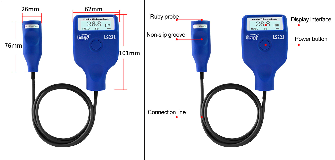 Linshang,เครื่องวัดความหนาสี,LS221 Coating Thickness Gauge,Coating Thickness Gauge LS221, Ferrous/Non Ferrous Large Range 5000μm High Precision Good Repeatability Iron Spray Paint Durable,