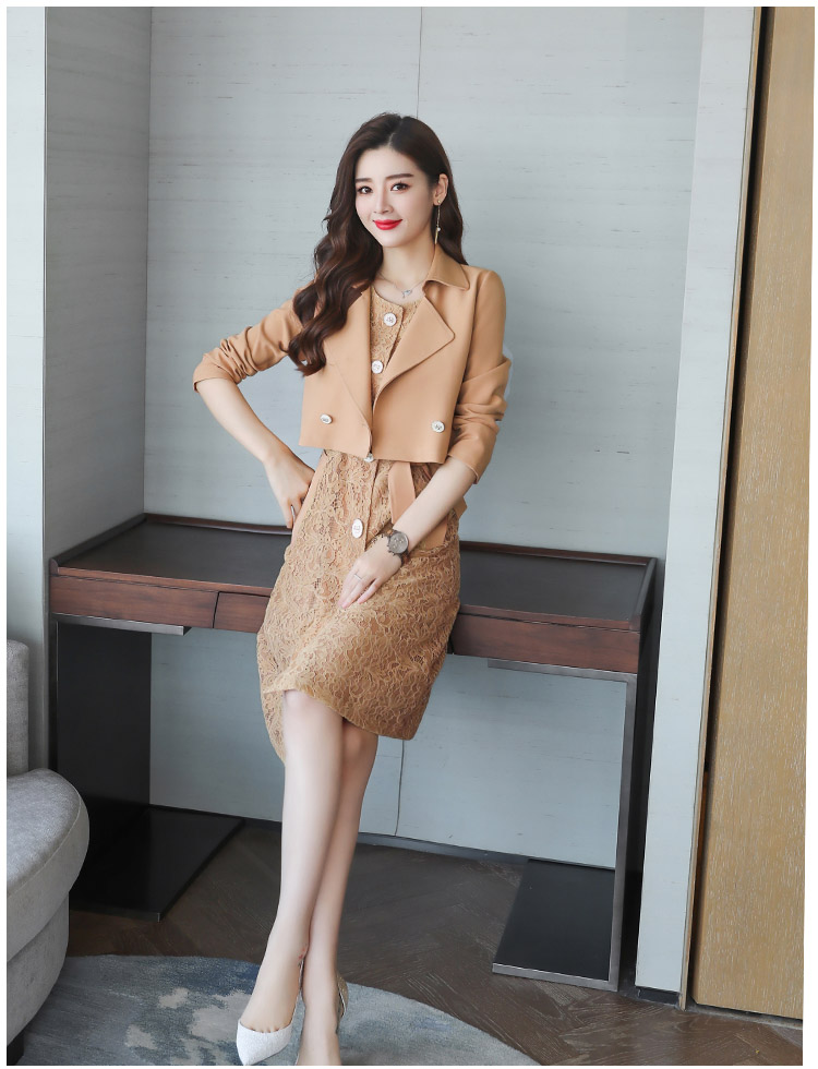 ชุดเซ็ทเดรสและเสื้อสูทสีน้ำตาลอ่อน ส่งฟรี ems