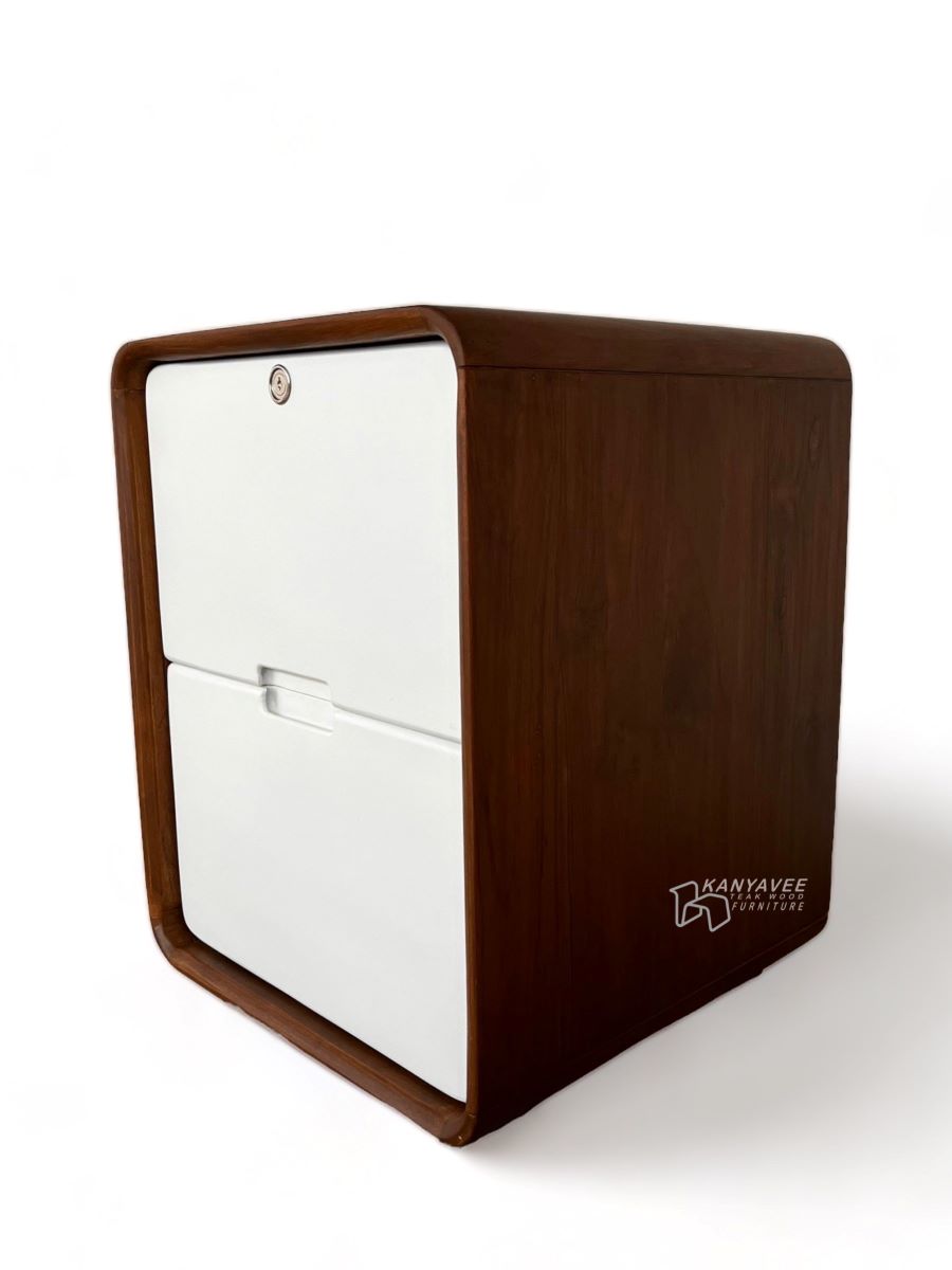 ตู้ข้างเตียงไม้สักสีวอลนัททูโทน พร้อมกุญแจล็อค