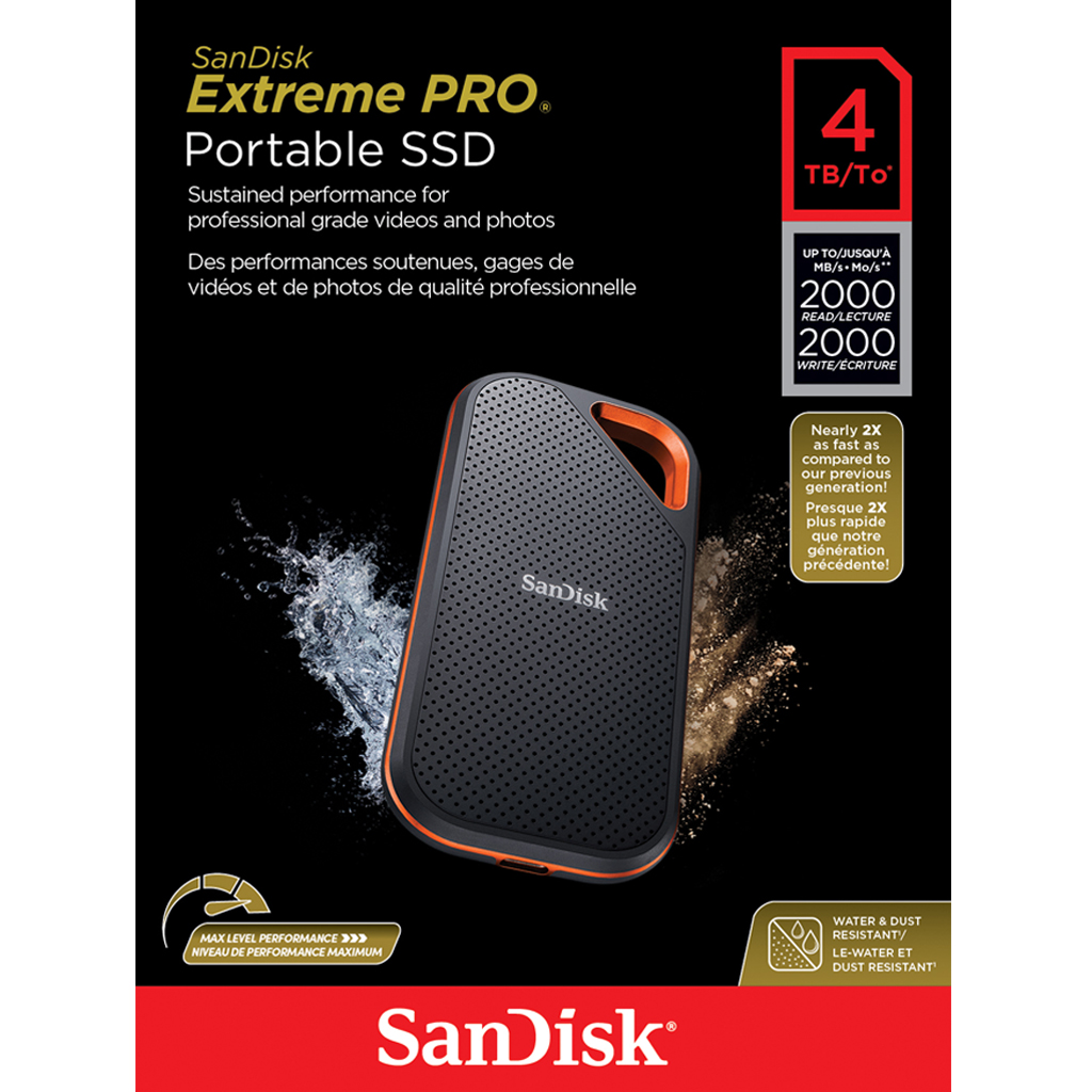 SanDisk Extreme Pro Portable SSD, SDSSDE81 4TB, USB 3.2 Gen 2x2, Type C - (SDSSDE81-4T00-G25) Speed Read/Write 2000Mbs ประกัน Synnex 5ปี