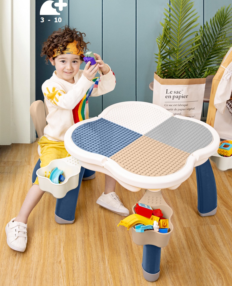 E10914 โต๊ะตัวต่อเลโก้ พร้อมเก้าอี้หูกระต่าย Multifunction