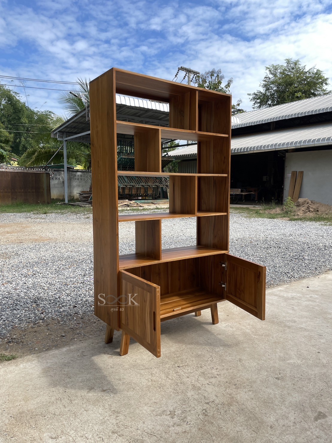 ชั้นวางของผสมบานเปิด (สีสัก)